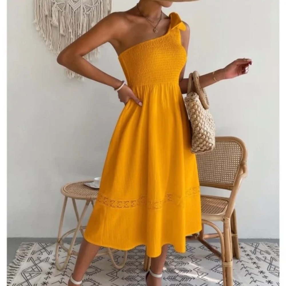 Boho One Shoulder Lace Minimalist Dress